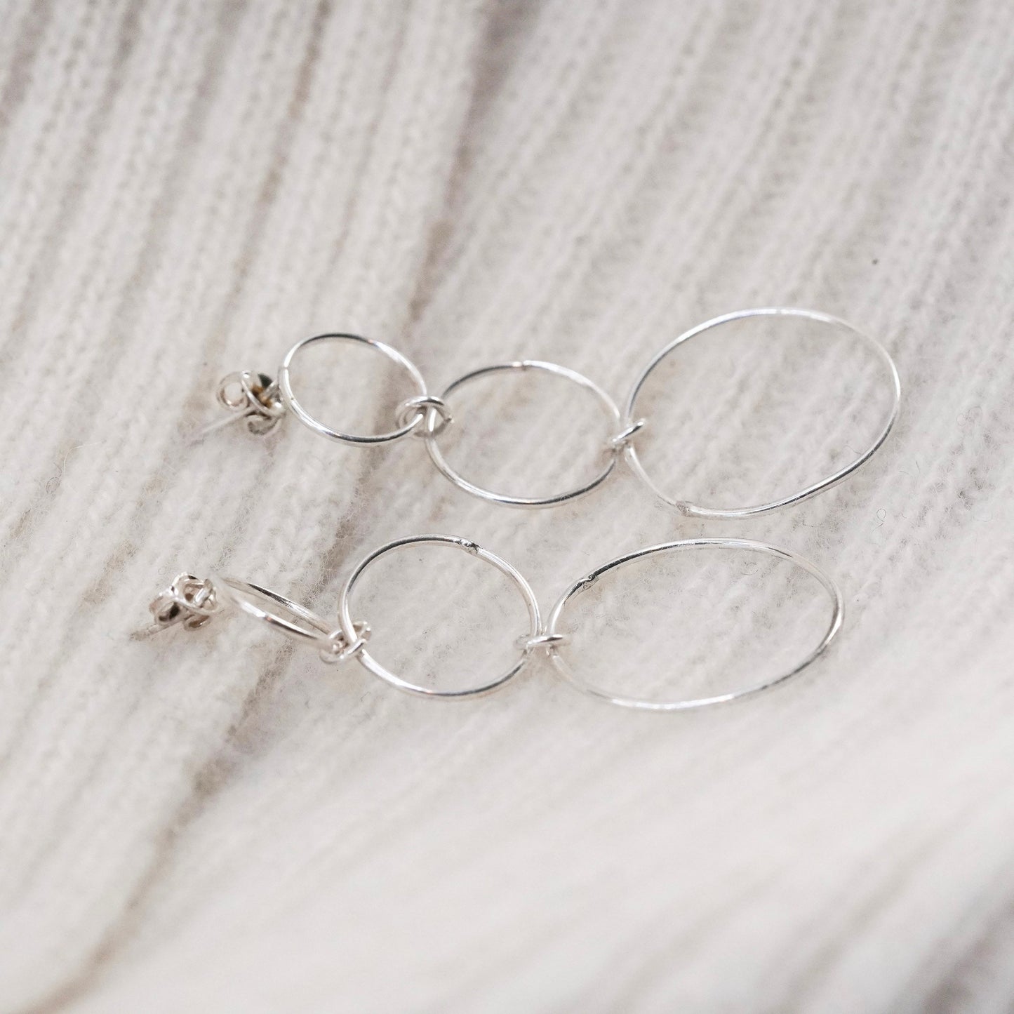 Vintage sterling silver handmade earrings, 925 multi circle dangles