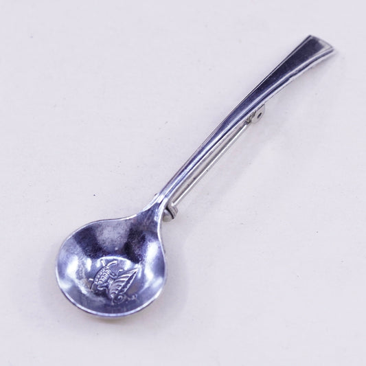 Vintage sterling silver handmade brooch, 925 spoon pin, stamped Sterling fine art