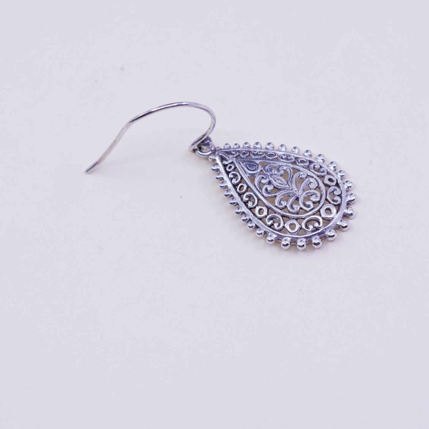 Vintage ATI Sterling silver handmade earrings, 925 filigree teardrop, stamped ATI 925