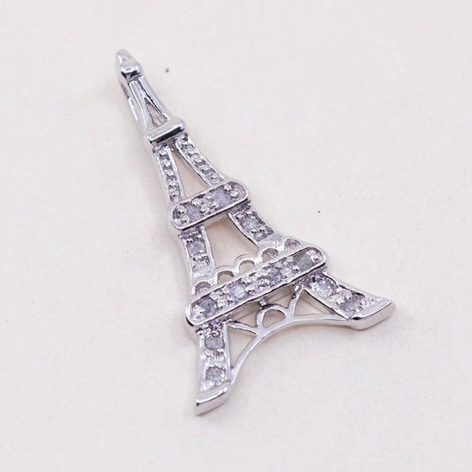 Vintage sterling 925 silver pendant with diamond, Paris tower, Tokyo tower