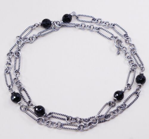 36”, Vtg 925 Sterling Silver Handmade Bold Twisted Circle necklace N Obsidian