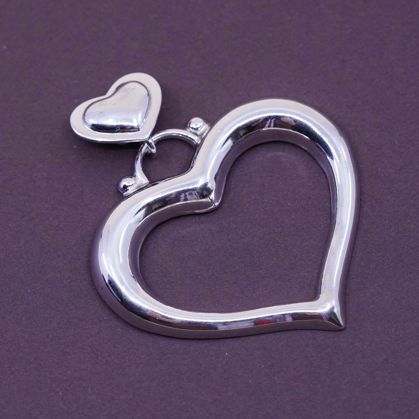 vtg ATI Sterling silver handmade pendant, mexico 925 double heart pendant