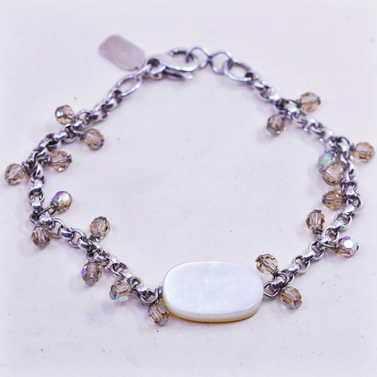 6.75”, Vintage KALAN sterling silver bracelet, 925 circle chain crystal charms