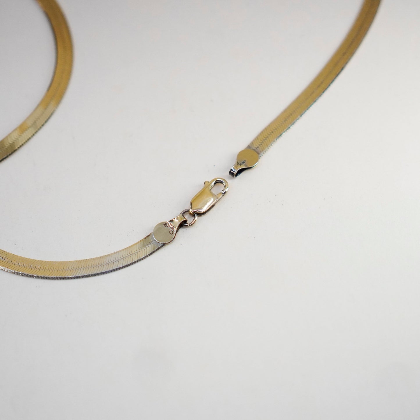 30”, vermeil gold over sterling silver necklace, Canada 925 herringbone chain