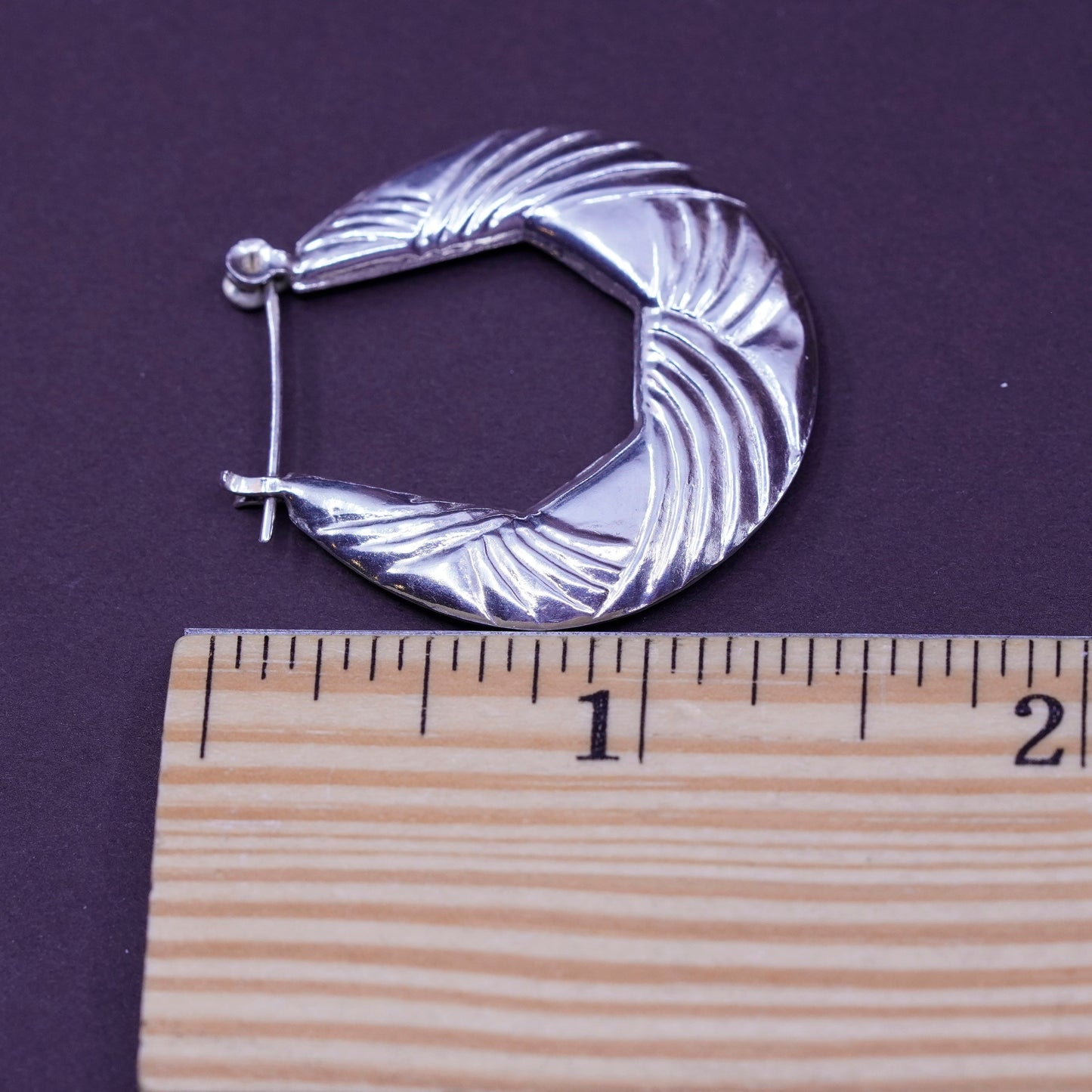 1.25”, Sterling silver twisted hoop earrings, 925 textured flatten huggie