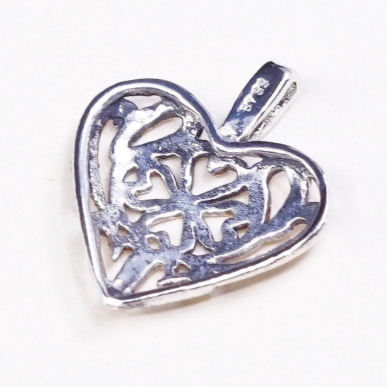 vtg Bali sterling silver handmade pendant, 925 silver filigree heart charm