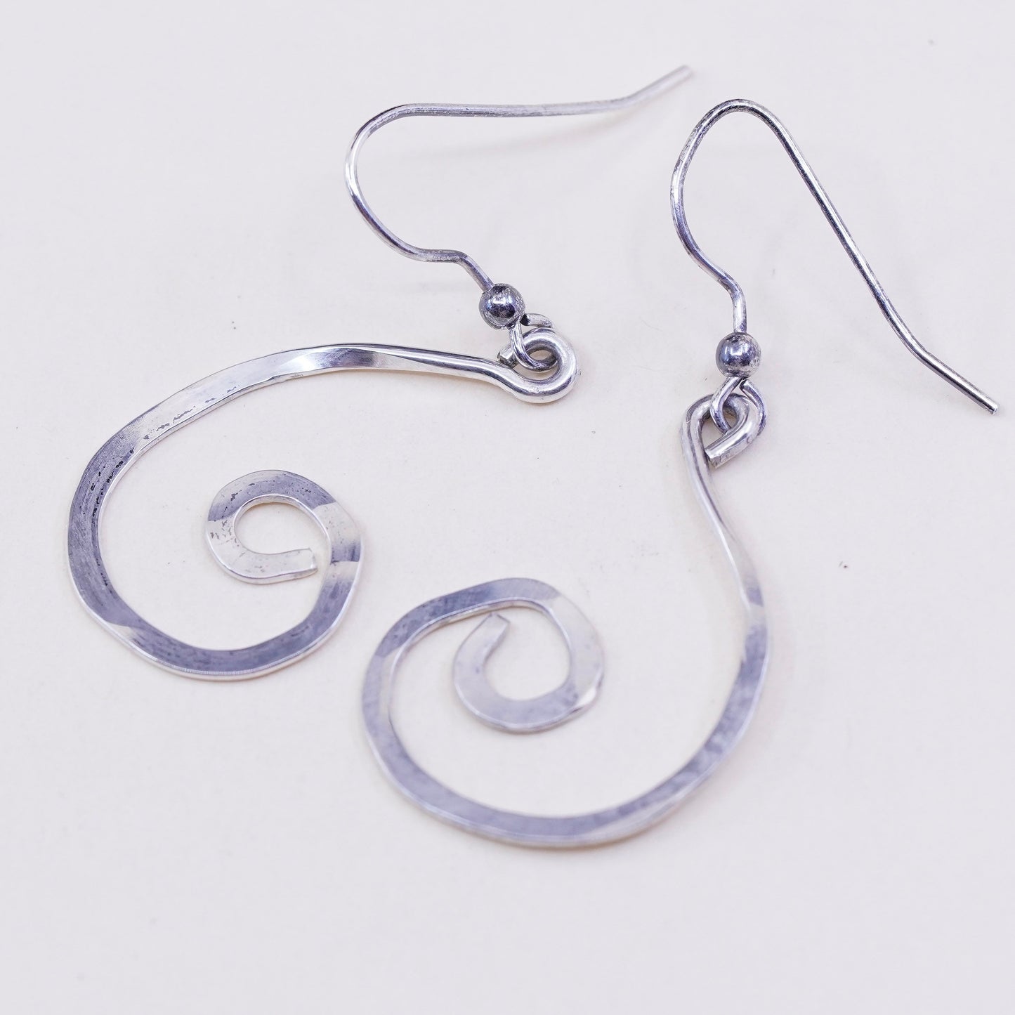 Vintage Sterling silver handmade earrings, 925 swirl drop