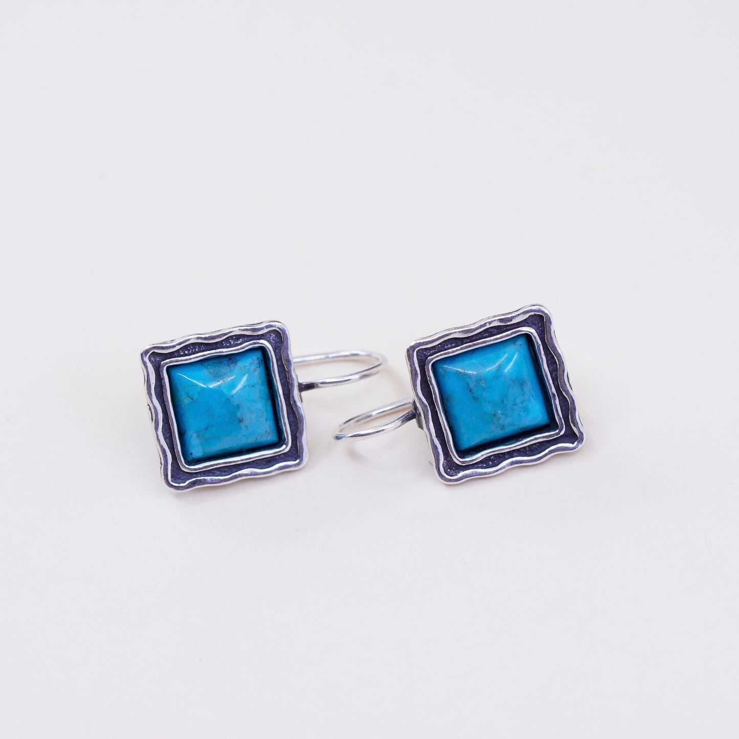 Israel Silpada w1527 Sterling 925 Silver handmade square turquoise Earrings