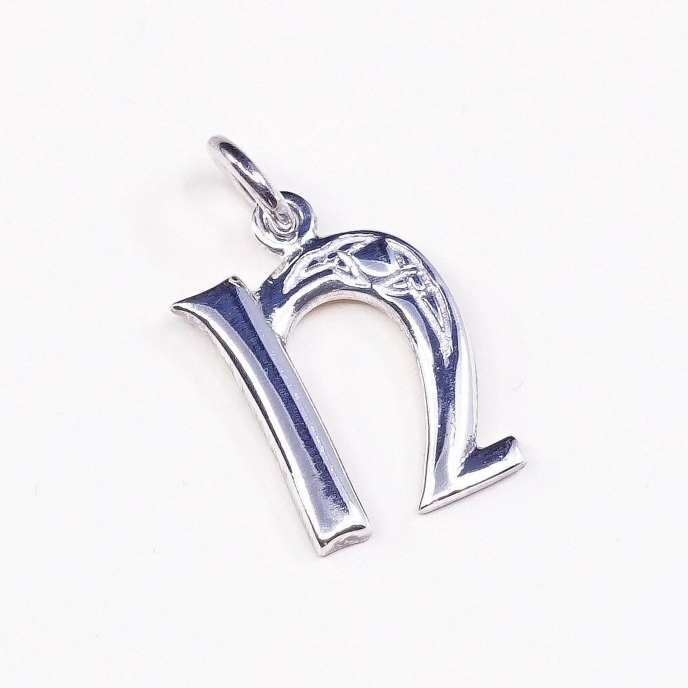 vtg Ireland sterling silver handmade pendant, 925 silver initial “N” charm