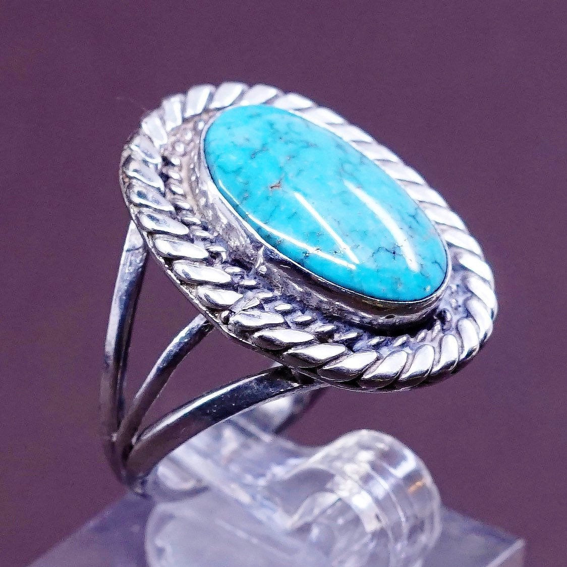 sz 6.5, vtg Sterling silver handmade ring, 925 w/ turquoise, handmade sterling