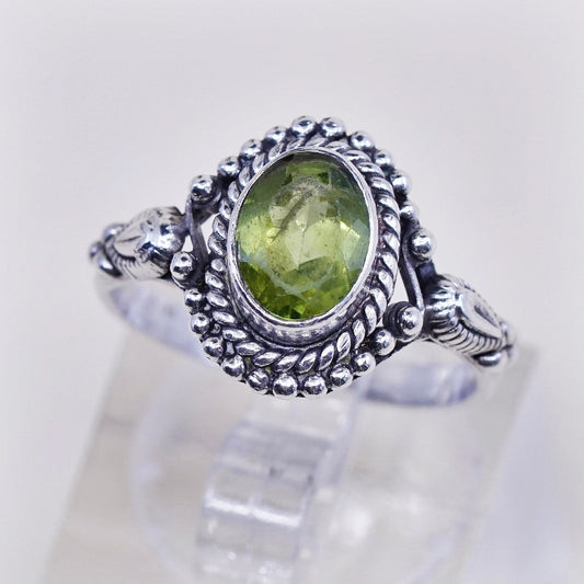 Size 6.5, Vintage sterling 925 silver handmade ring with peridot and beads