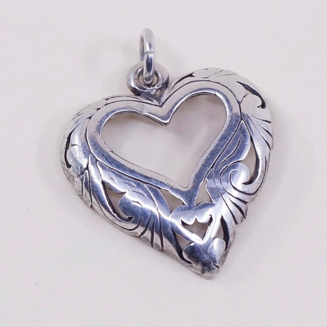 VTG Bali sterling silver handmade pendant, 925 filigree heart charm