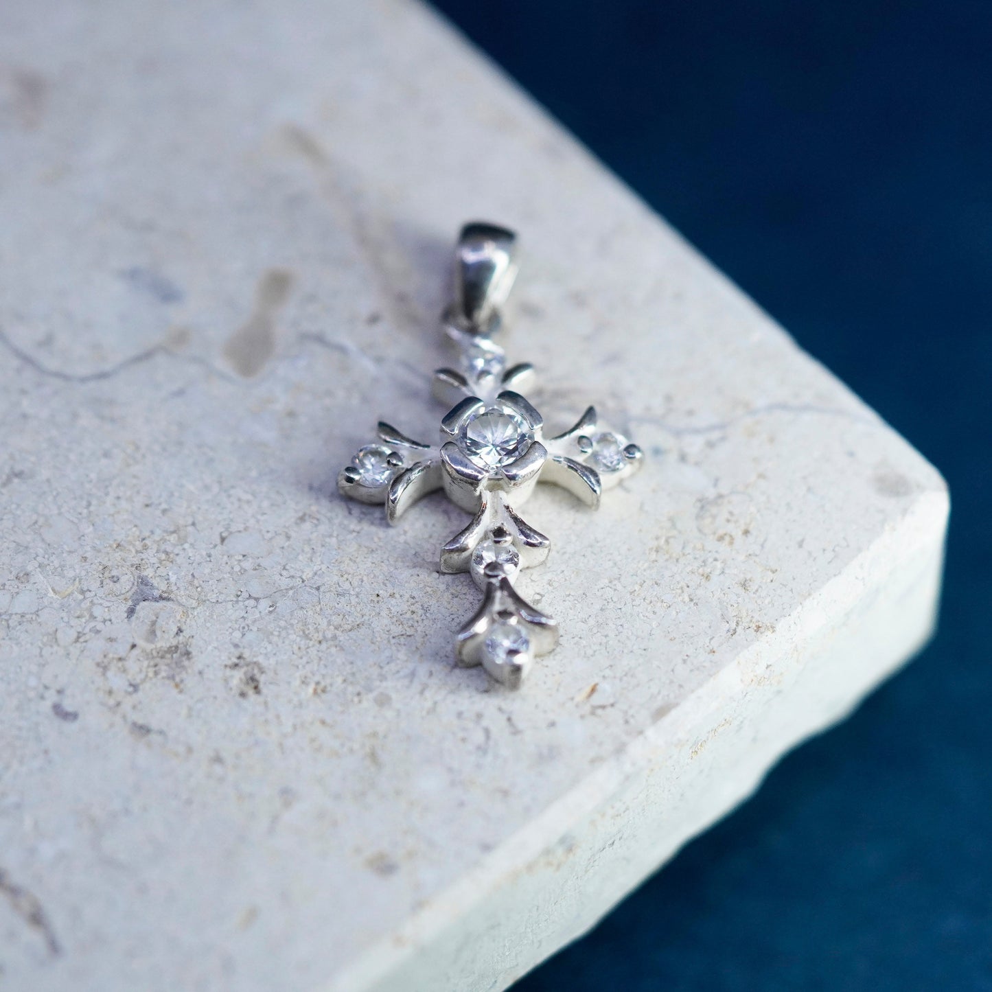 Vintage Sterling silver handmade pendant, 925 cross with Cz