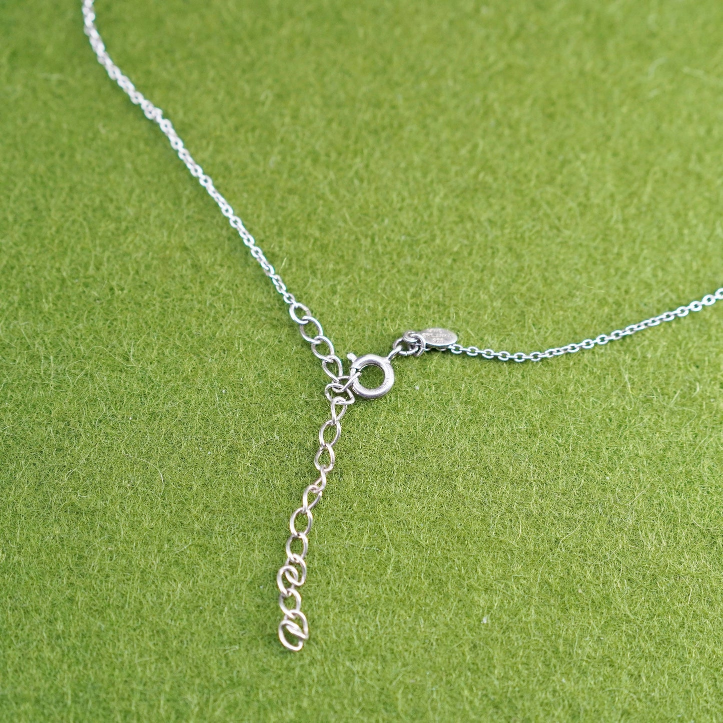 16+1.5”, sterling silver necklace, circle chain teardrop olive crystal pendant