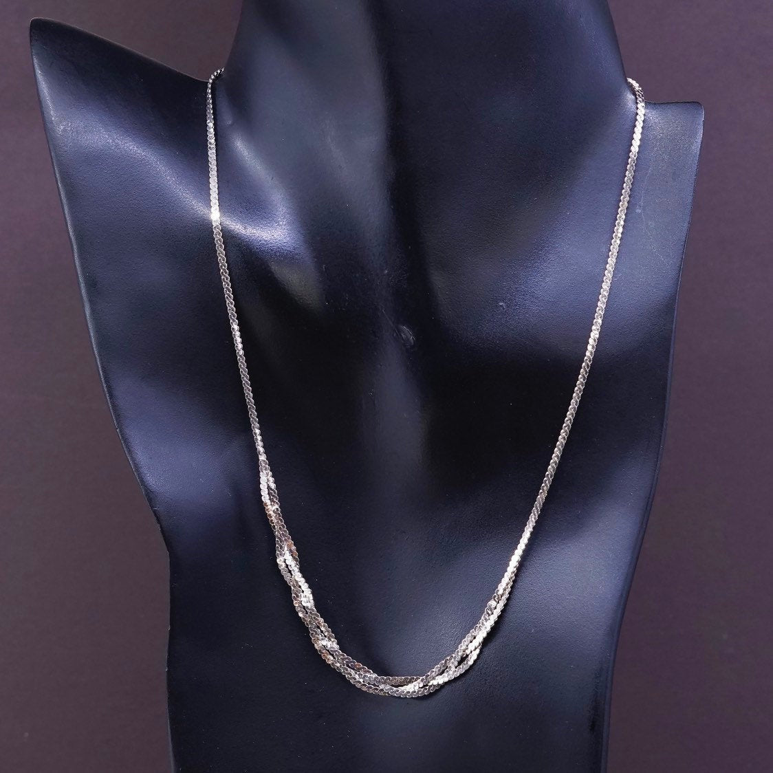 18", vtg Sterling silver necklace, Italy 925 S-link woven chain