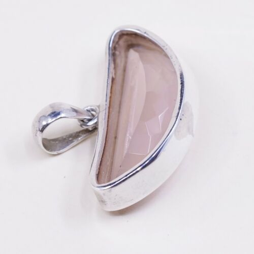 vtg MRT handmade sterling silver charm, 925 silver pink quartz pendant