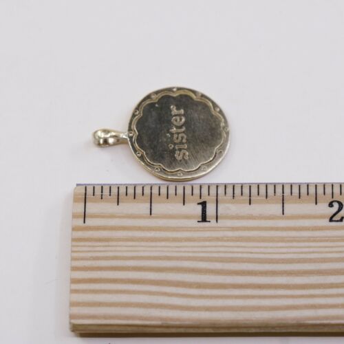 Vermeil Gold sterling silver handmade pendant, 925 Tag charm Embossed Sister