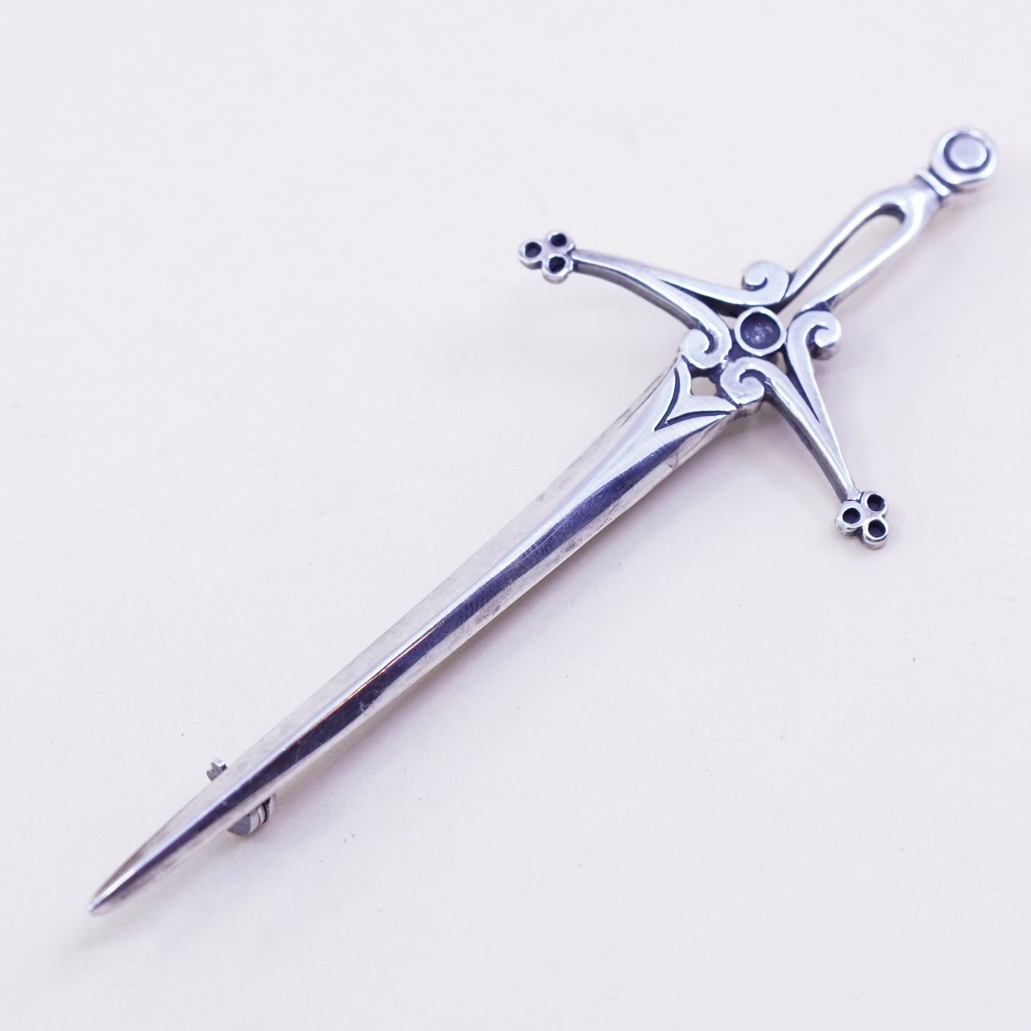 Vintage Sterling silver handmade brooch, 925 long sword, jewelry