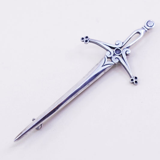 Vintage Sterling silver handmade brooch, 925 long sword, jewelry