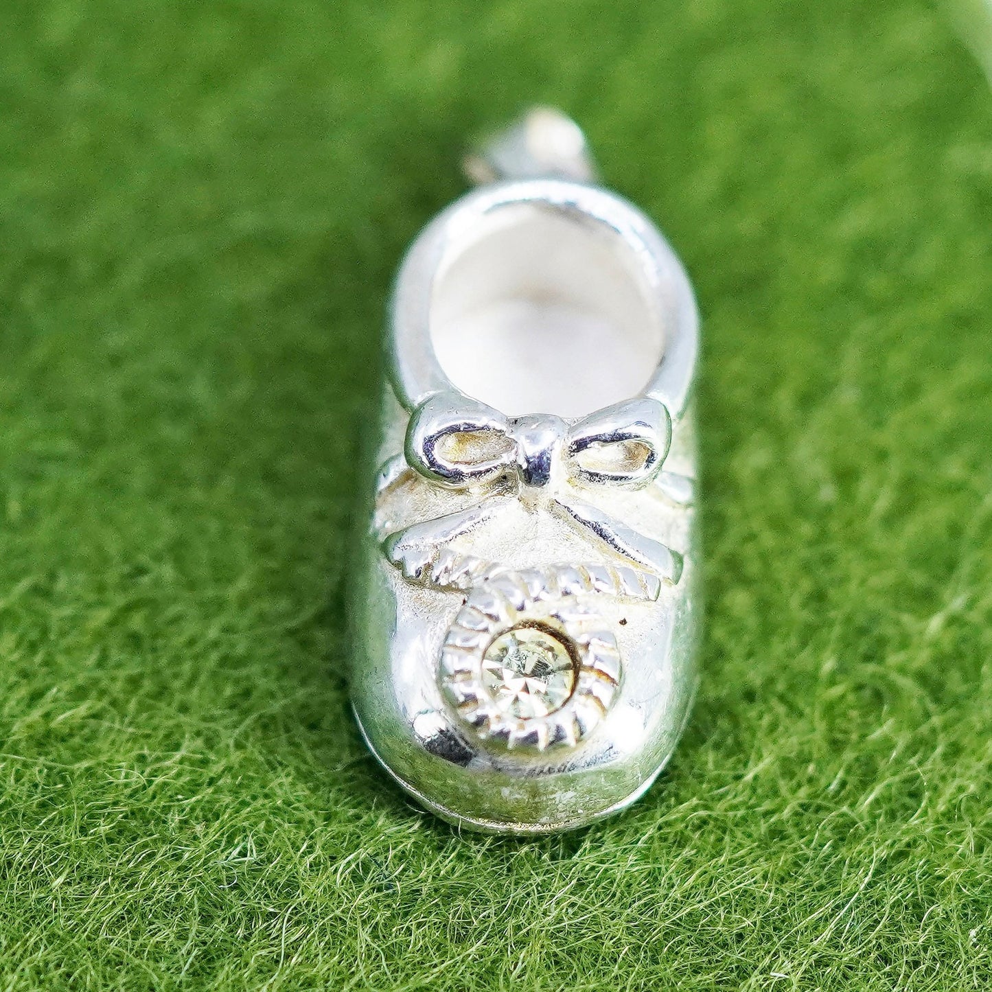 Vintage baby shoe sterling silver handmade pendant, 925 charm with cz