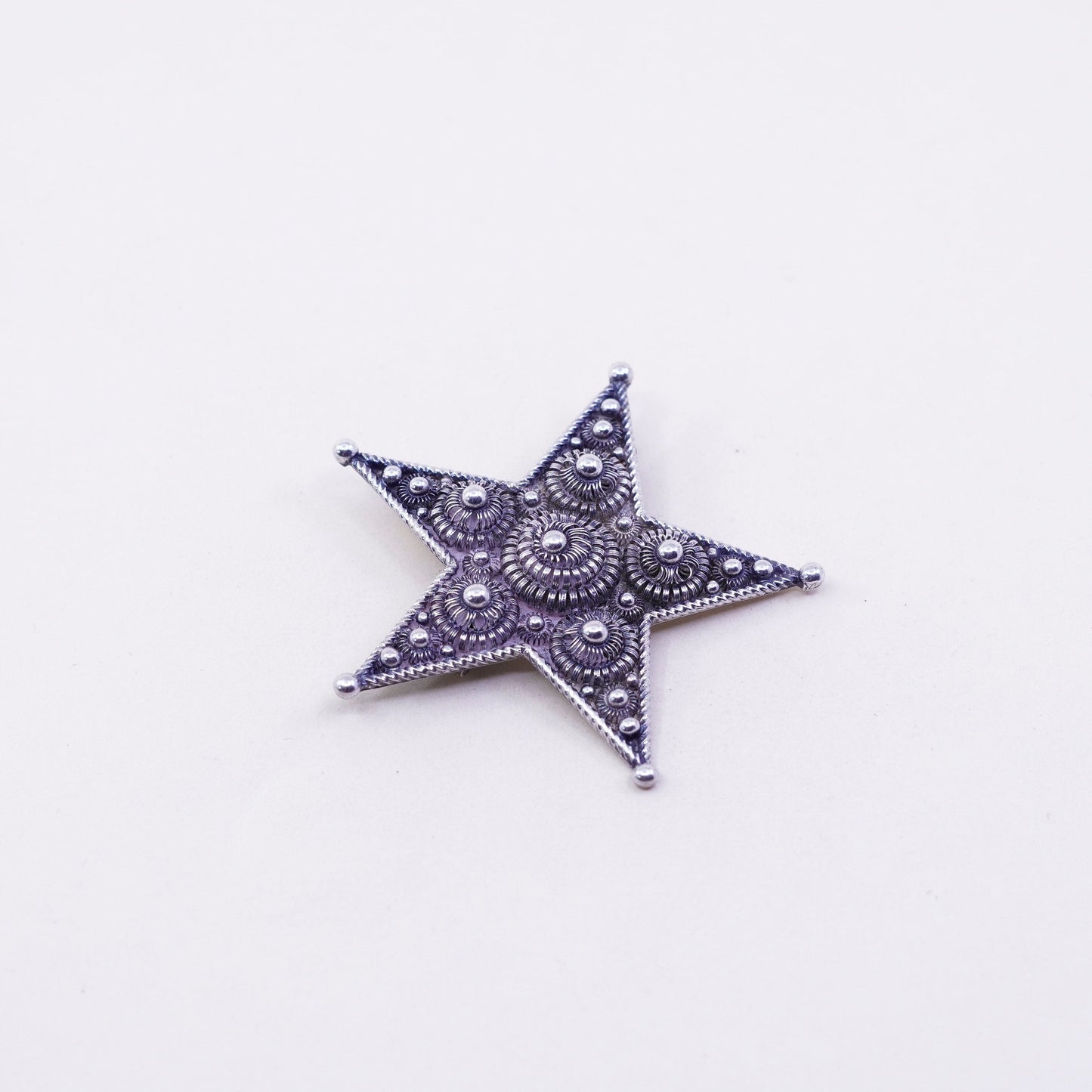 vtg LD Andersen Christiania Sterling silver handmade brooch, 925 bead star pin