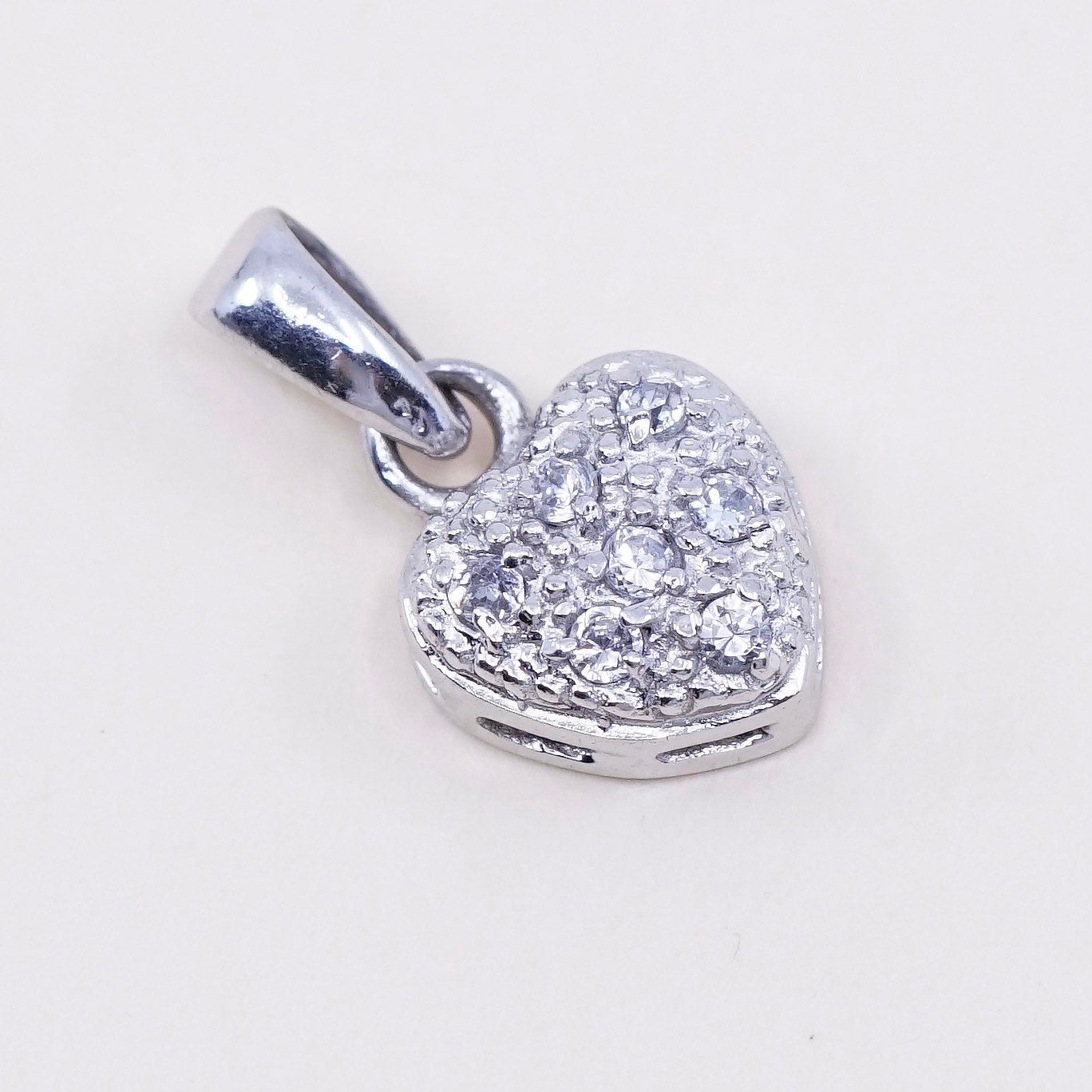 Vintage sterling 925 silver heart pendant with cluster clear Cz around