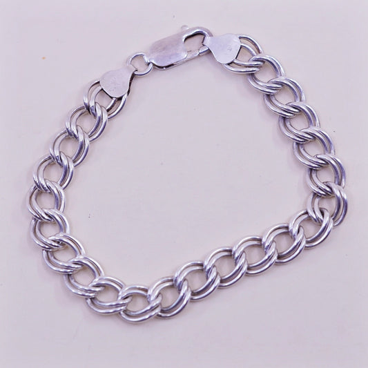 7”, 9mm, Vintage sterling silver double curb bracelet, 925 chain