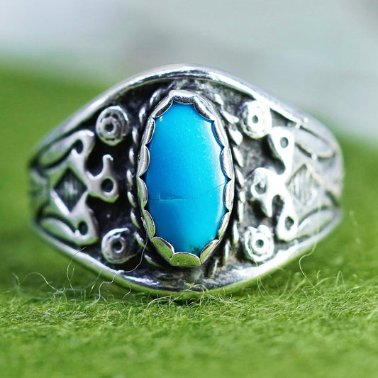 Size 9.5, Native American sterling silver ring, 925 band turquoise thunderbird
