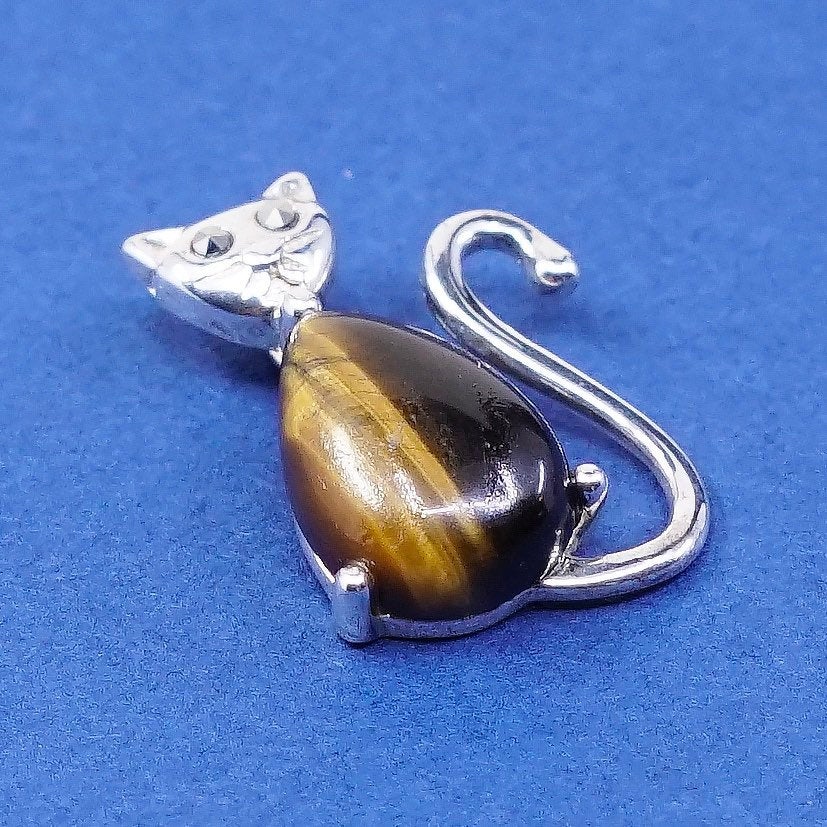 vtg Sterling silver Handmade pendant, 925 cat N golden tiger eye