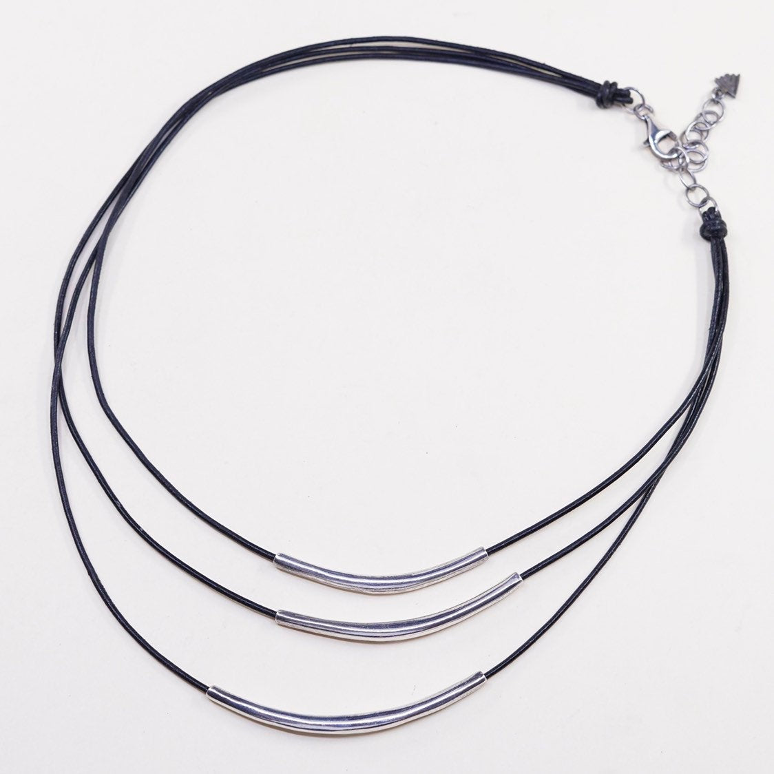 16”, Silpada Necklace N1571 925 Cascading Black Leather Cords & Sterling Bars