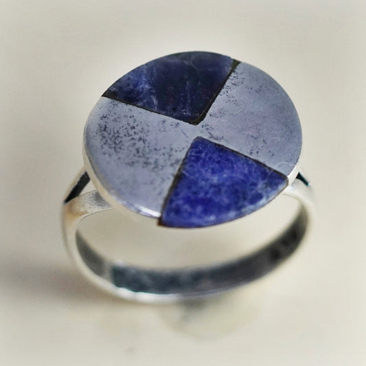 Size 8, Native American sterling 925 silver handmade ring with sodalite