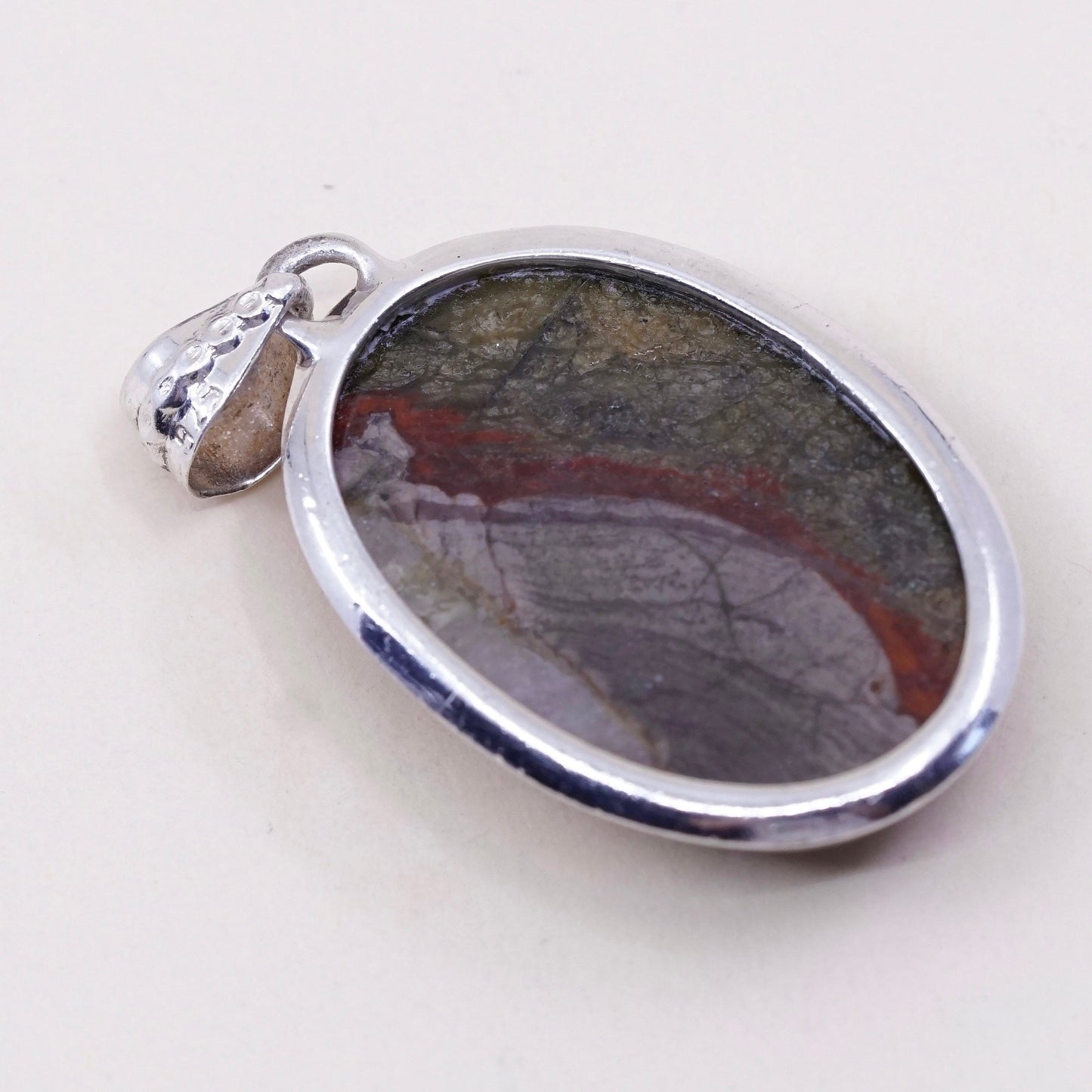 Vintage sterling silver handmade pendant, 925 with unique pattern agate