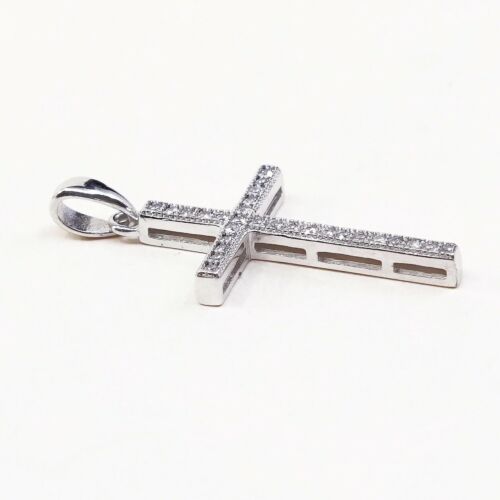 Vintage Sterling Silver Handmade Pendant, 925 silver cross w/ Cz