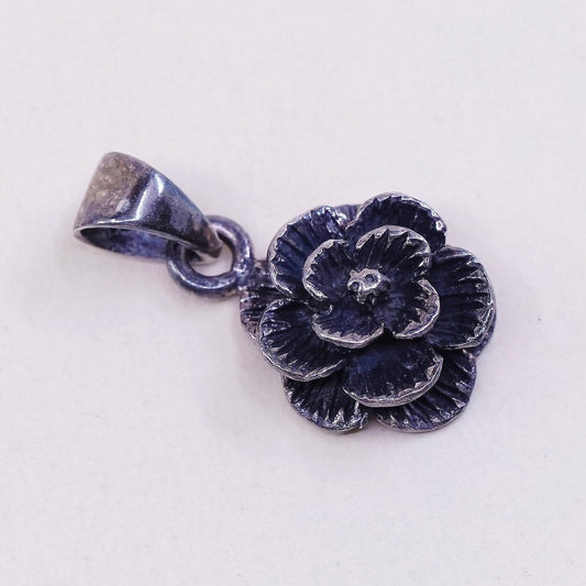 VTG Sterling silver handmade pendant, oxidized 925 silver flower, stamped 925