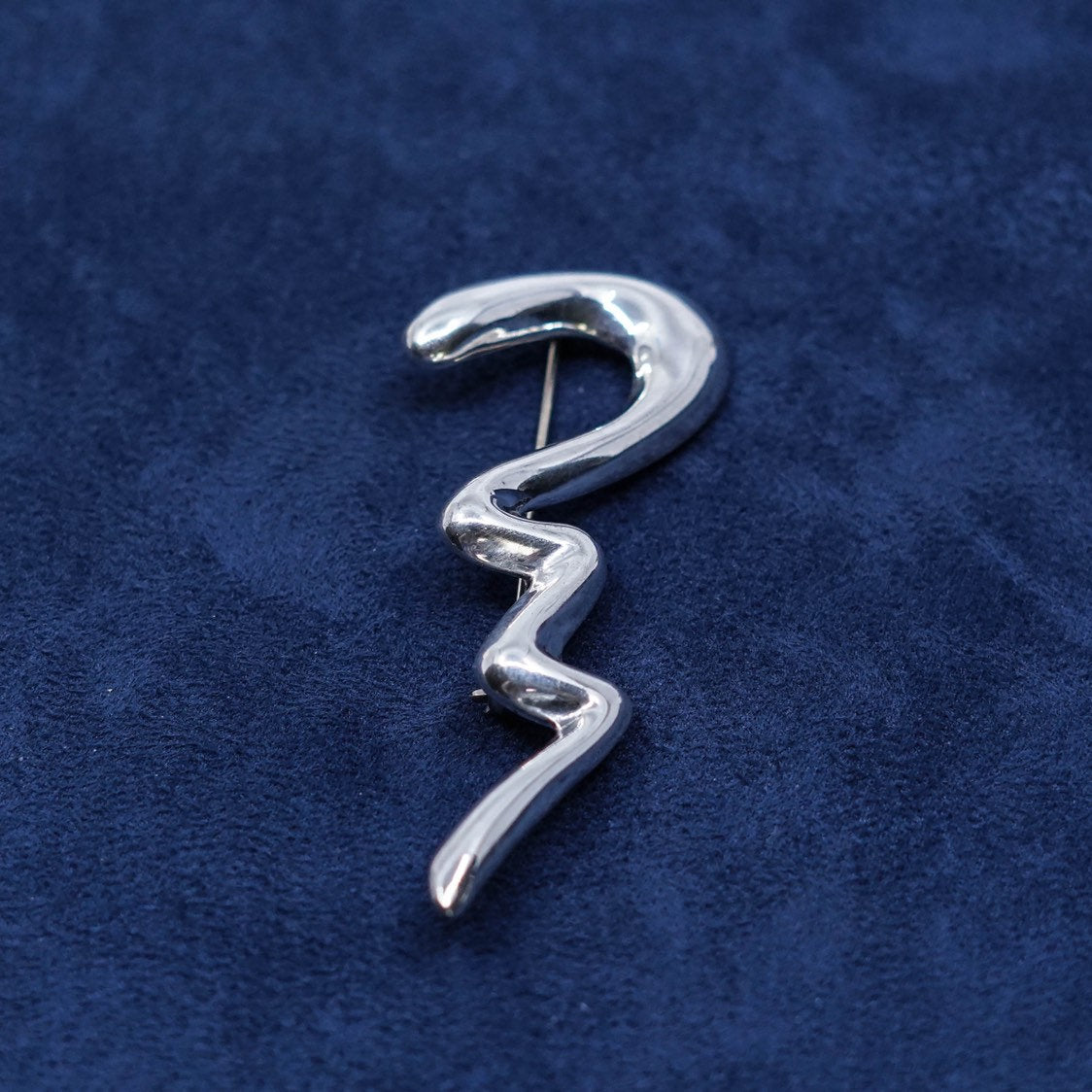 vtg Sterling silver handmade brooch, 925 modern wavy pin