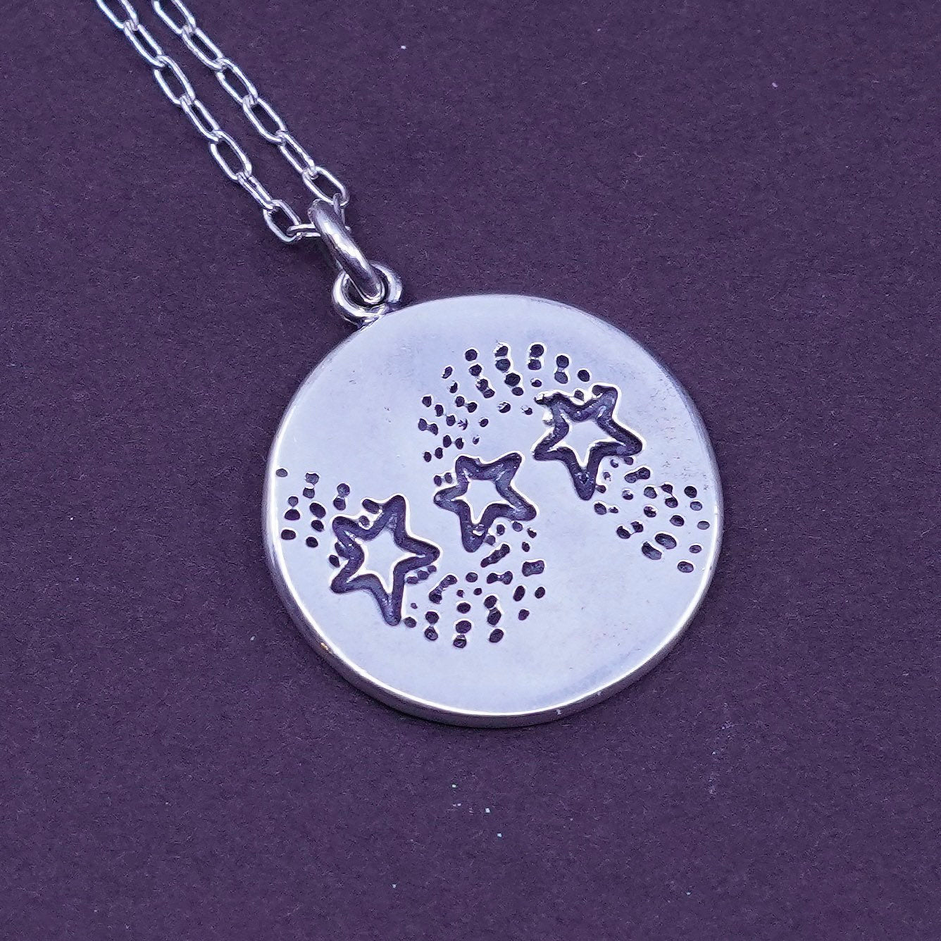 16”, Sterling silver necklace, 925 circle chain tag pendant pirate cat stars