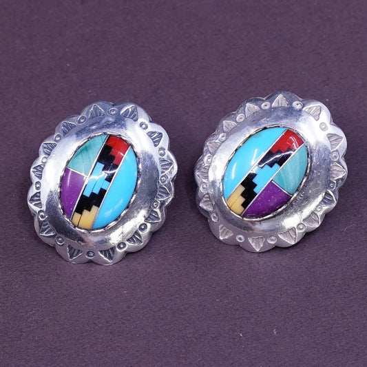 Zuni Native American Sterling silver handmade earrings, 925 w/ turquoise studs