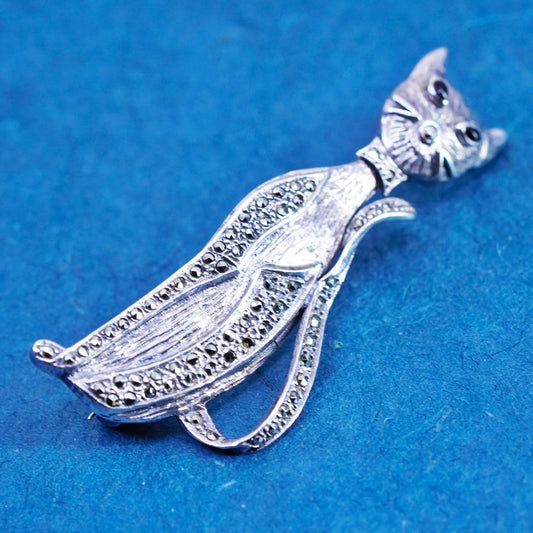 Vintage sterling silver handmade brooch, 925 kitty cat pin