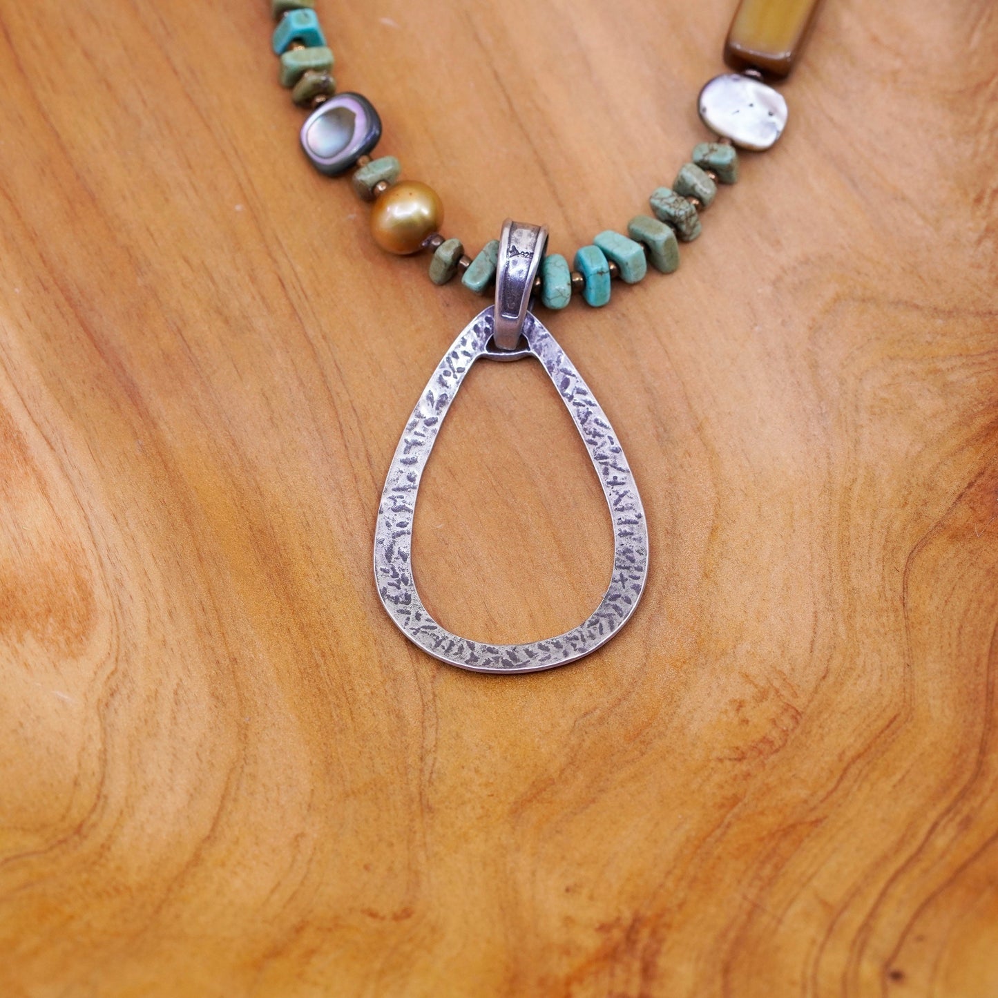 18+2”, Sterling silver necklace, 925 chain with turquoise and teardrop pendant