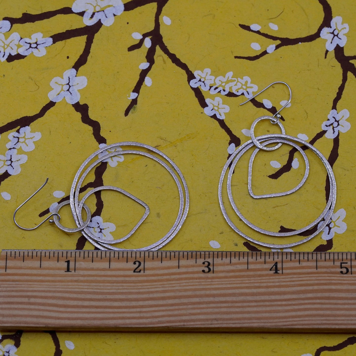 Vintage Sterling silver handmade earrings, matte 925 multi circles dangle