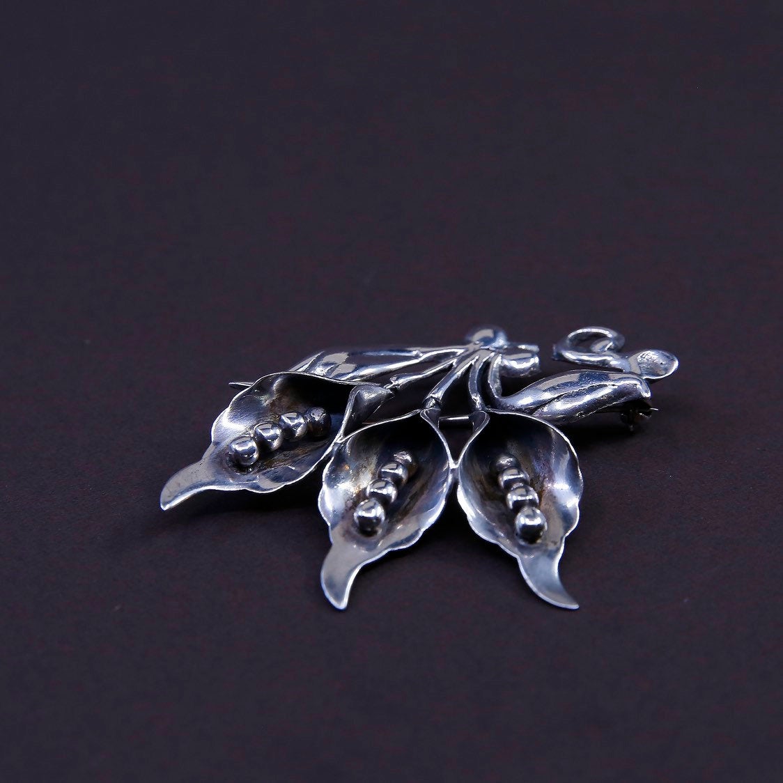 vtg meixco handmade sterling 925 silver lily flower shaped brooch