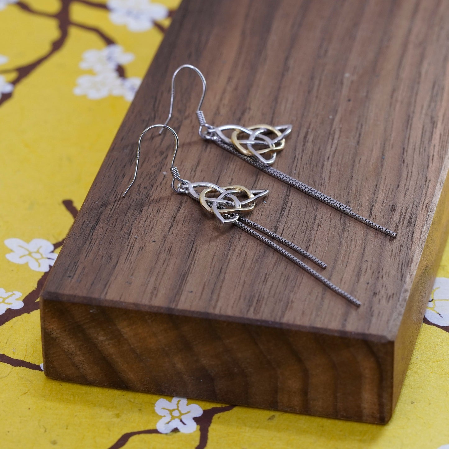 Vintage Sterling silver Irish knot handmade dangles, two tone 925 earrings