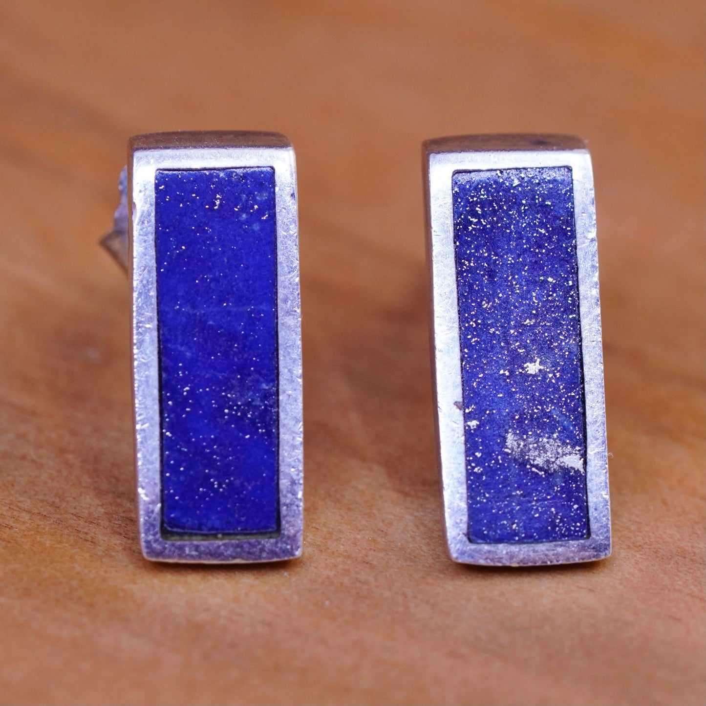 Native American zuni Sterling silver handmade earrings, 950 lapis lazuli studs