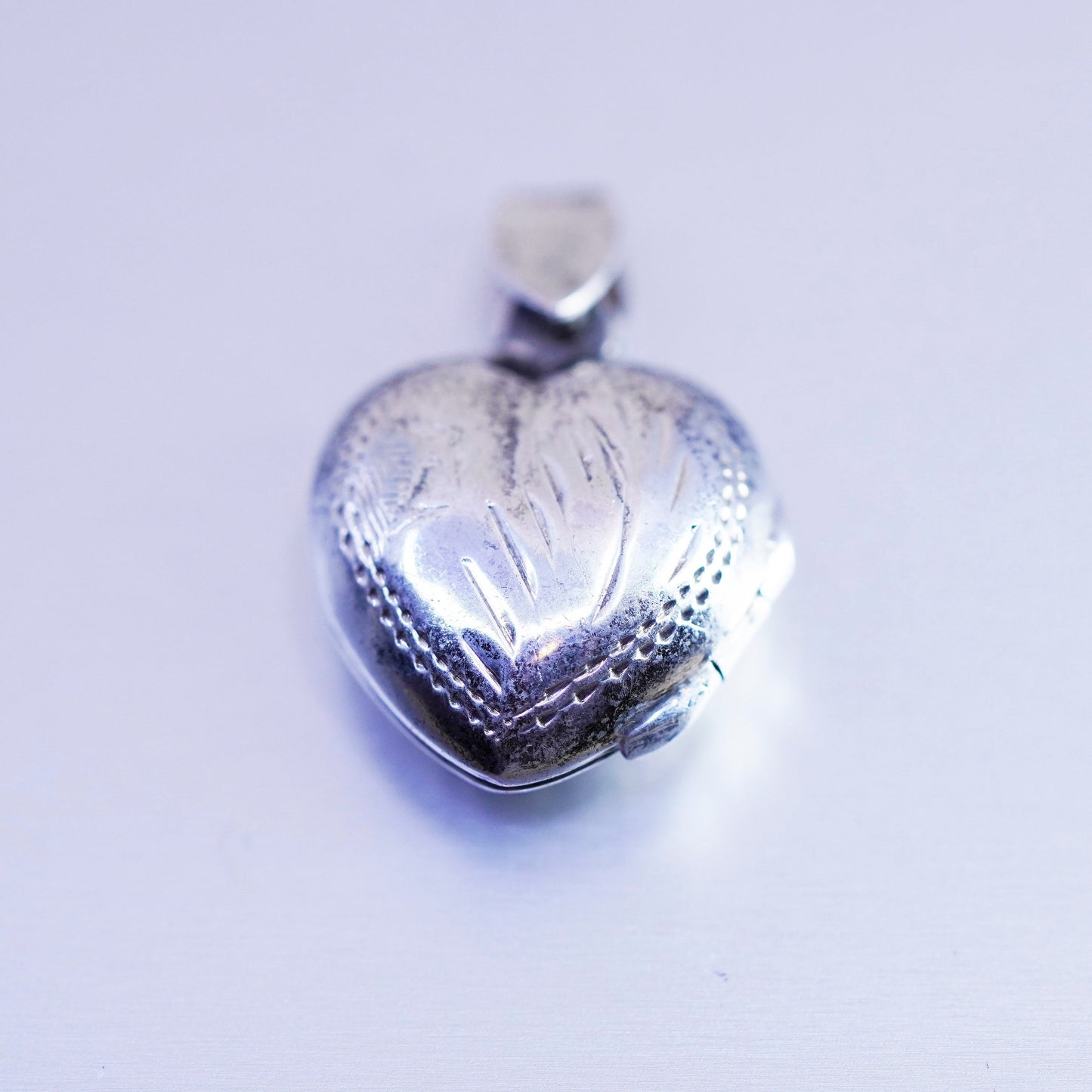 Antique Sterling silver handmade charm, textured 925 heart photos locket