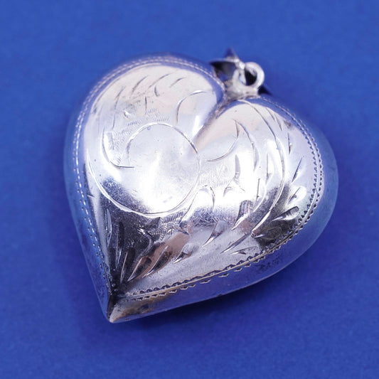 Vintage Sterling silver handmade pendant, puffy textured 925 silver heart