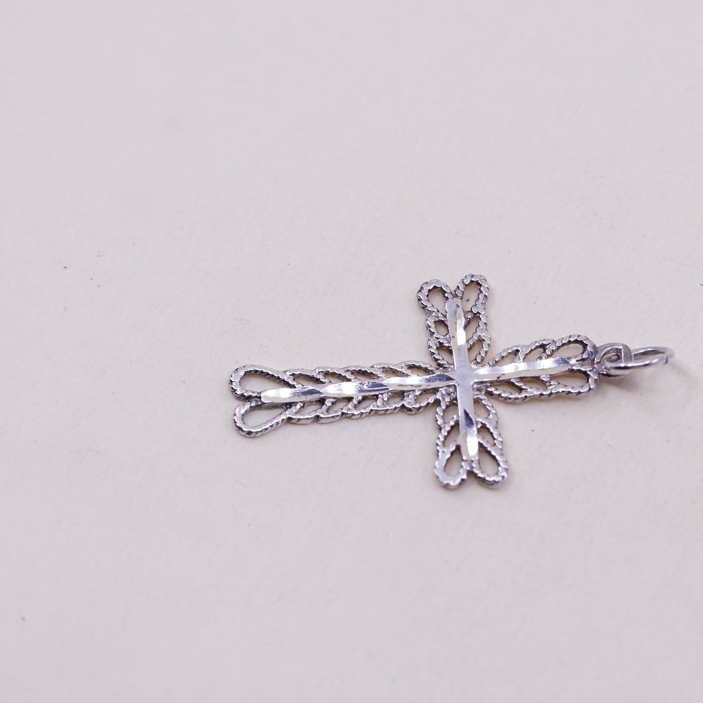 Vintage handmade Sterling silver filigree pendant, 925 cross charm