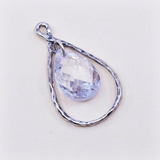 vtg sterling sterling silver handmade pendant, 925 charm with teardrop crystal