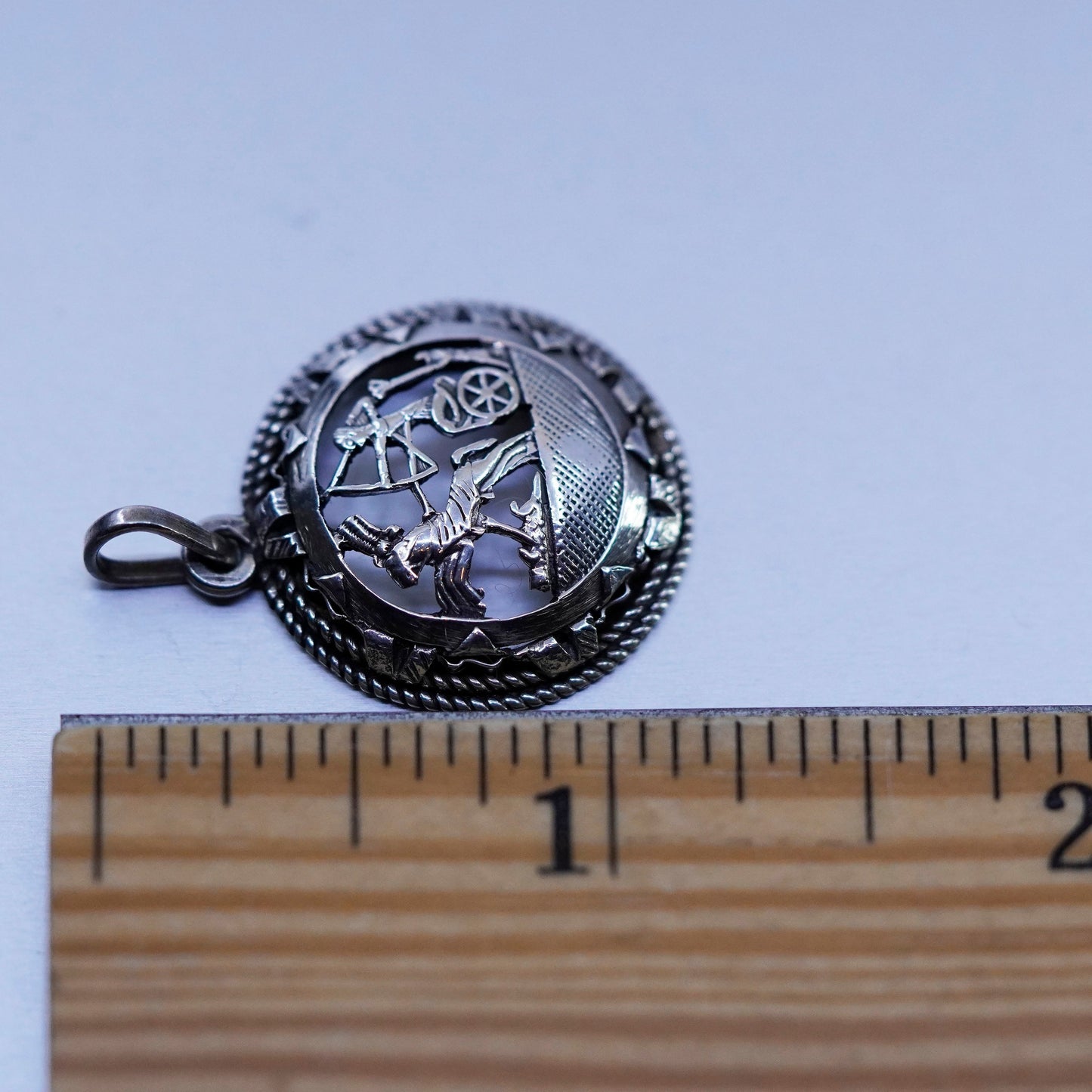 Ancient Greek Sterling silver handmade charm, 925 slam Scythed chariot