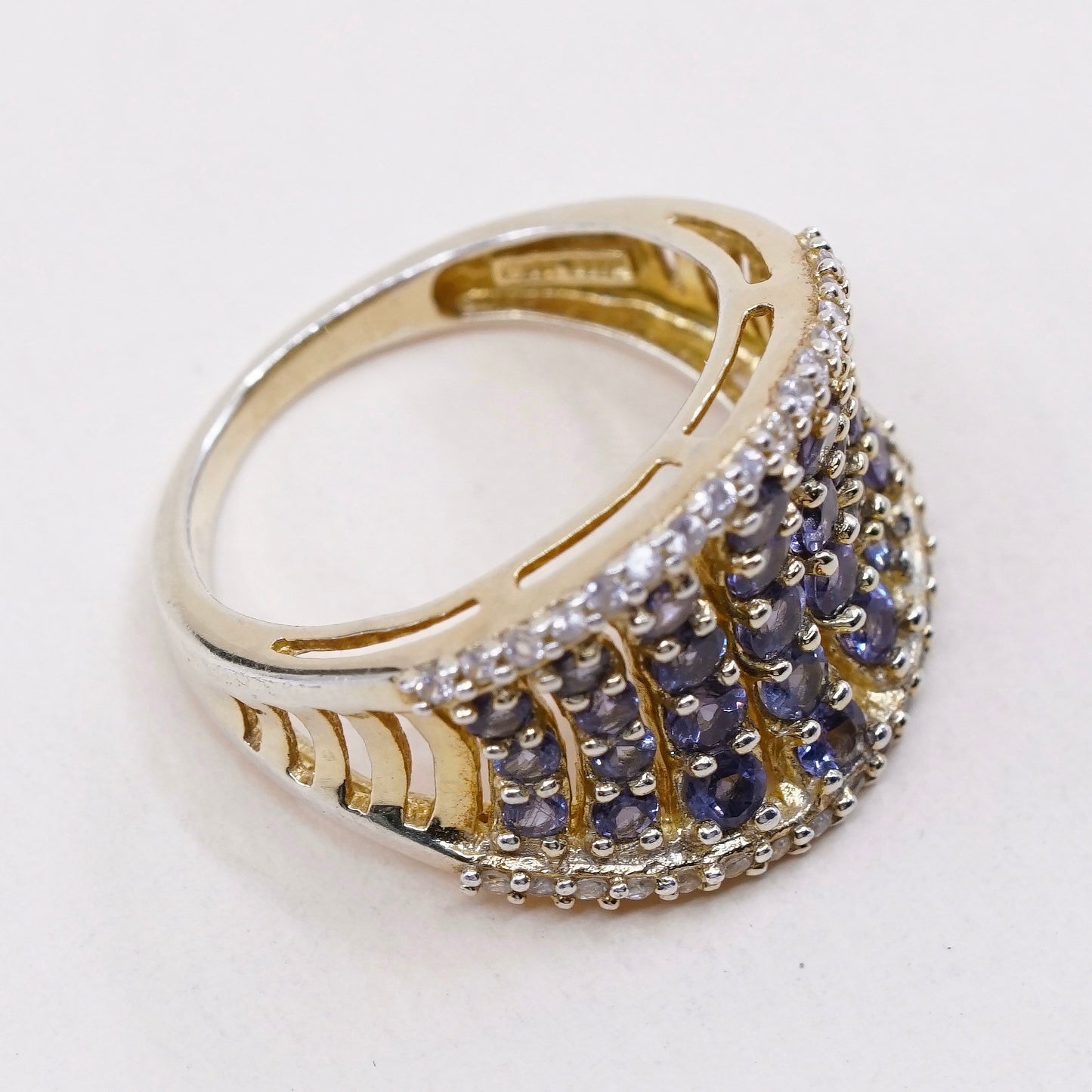 sz 7, Vermeil gold sterling silver ring, 925 band w/ cluster amethyst N diamond