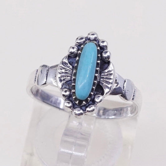 sz 7, vtg sterling 925 silver ring w/ oval turquoise, Native American handmade